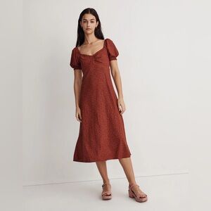 Madewell Sweetheart Puff-Sleeve Midi Dress in Carmine Floral